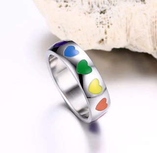 Rainbow Heart Enamel Ring